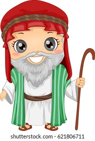 Bible Story Illustration of a Little Boy Role Playing Abraham Wearing a Tunic and Carrying a Staff