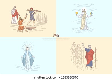 Bible Story Plots, Myth And Legends, Biblical Characters, Noah Ark, God Creating World, Moses Prophet Banner Template