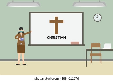 Bible Study Teacher In A Classroom 2D Flat Vector Concept For Banner, Website, Illustration, Landing Page, Flyer, Etc