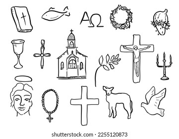 Bible symbols set. Catholic and Christian’s symbols vector illustration. For print on Textile, Web Design and Social Media