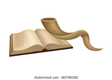 Bible or Torah and Horn as Israel National Attribute Vector Illustration