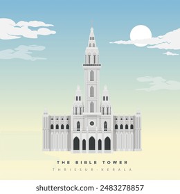 The Bible Tower  - Tallest Church Tower - Thrissur - Stock Illustration as EPS 10 File