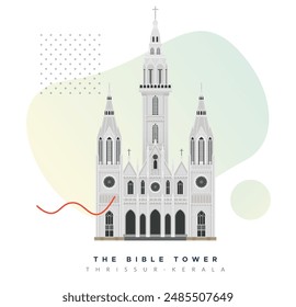 The Bible Tower  - Tallest Church Tower - Thrissur - Stock Illustration as EPS 10 File