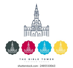 The Bible Tower  - Tallest Church Tower - Thrissur - Stock Illustration as EPS 10 File