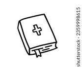 Bible vector doodle. Hand drawn simple holy bible book illustration. Book doodle. Religious illustration. 