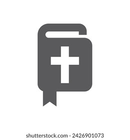 Icono de vector de la Biblia. Libro cristiano con cruz y marcador.