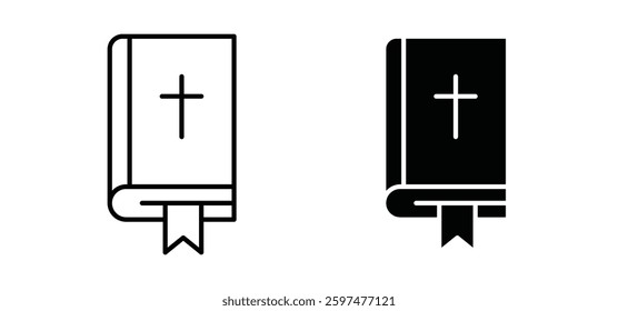 Bible vector icon set black filled and outlined style.