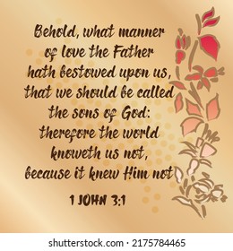 Bible verse. 1 John 3:1 Behold, what manner of love the Father hath bestowed upon us, that we should be called the sons of God: therefore the world knoweth us not, because it knew Him not. 

