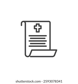 Bible Verse line icon. linear style sign for mobile concept and web design. A page with text and cross outline vector icon. Symbol, logo illustration. Vector graphics