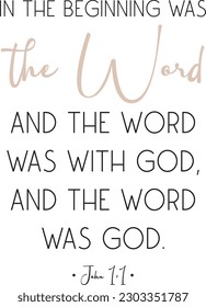 Bibel Verse Printable, Am Anfang war das Wort, John 1:1, Christian Wall Decke, Schriftenkarte, Vektorgrafik