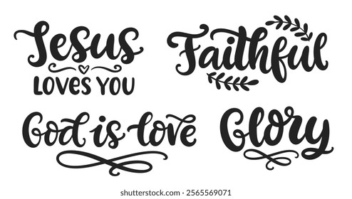 Bible verse psalm quotes set. Cute hand written lettering collection. Religious Christian phrase badge. Inspirational calligraphy for t shirt print design