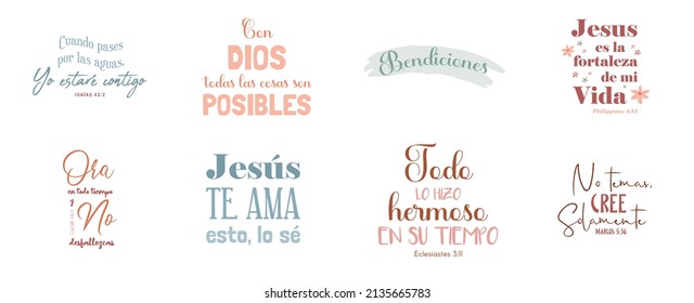 Bible Verse, religion phrase in Spanish. Good for t shirt print, poster, card, and gift design. Bible verse. Christian religious quote for Easter religious holiday.