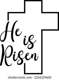 Bible verse vector, He is Risen text, Easter bible verse illustration, Easter bible quote, Easter vector illustration, Christian cross, Scripture quote, Cross vector