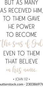 Bible Verse Wall Art, Christian Wall Decor, Scripture Poster, Printable Wall Art, Sons of God, vector illustration
