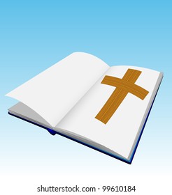 Bible with white pages and wooden cross
