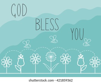 Biblical background with flowers and the words God bless you