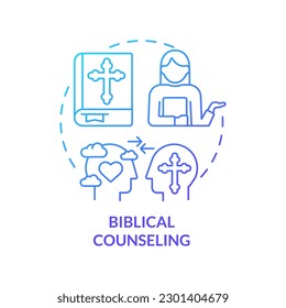 Biblical counseling blue gradient concept icon. Believers community care. Christian support abstract idea thin line illustration. Isolated outline drawing. Myriad Pro-Bold font used