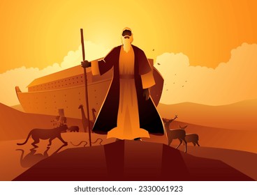 Biblical figure vector illustration series, Noah and the ark before the great flood