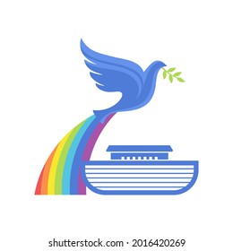 Biblical illustration. The ark of salvation and a dove with an olive branch.