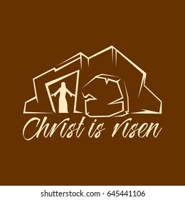 Biblical illustration. Christian lettering. Christ is risen