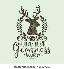 Biblical illustration. Christian lettering. Fruit of the spirit - goodness. Galatians 5:22