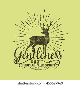 Biblical illustration. Christian lettering. Fruit of the spirit - gentleness. Galatians 5:23