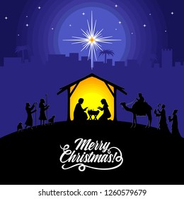 Nativity Scene Holy Family Three Kings Stock Vector (Royalty Free ...