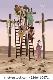 Biblical Image showing Jesus Being Taken Down From the Cross