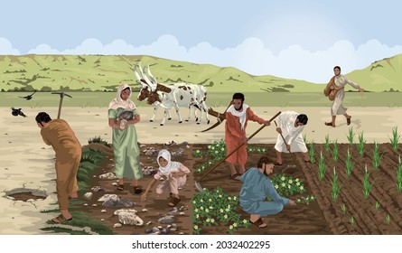 Biblical image showing people breaking up the fallow ground in the Parable Of The Sower svg