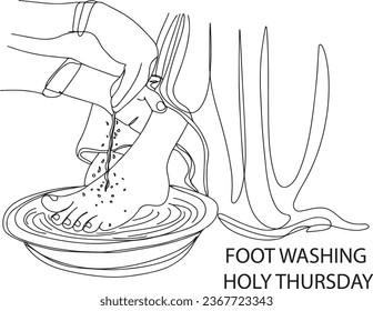 Biblical Line Art: Jesus Washing Feet on Maundy Thursday, Holy Thursday Line Art Illustration - Jesus' Humble Act, Good Thursday Line Art - Jesus' Symbolic Act of Humility