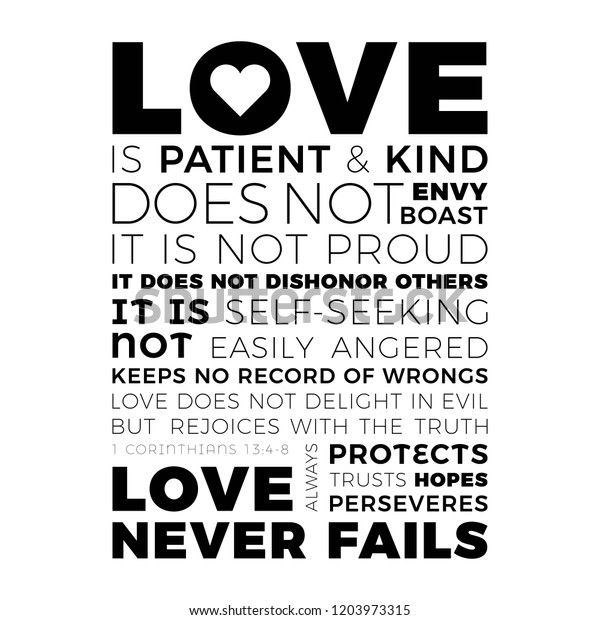 Biblical\
phrase from 1 corinthians 13:8, love never fails,typography design\
for use as printing poster, flyer or t shirt\
