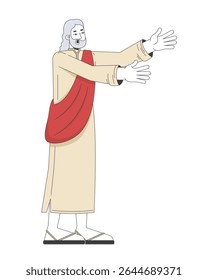 Biblical prophet in traditional robes reaching forward 2D cartoon bible character. Holy man proclaiming. God messenger extended arms flat vector person isolated on white. Spot illustration colorful