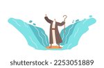 Biblical And Religion Series of Moses Exodus Route. Moses Held Out His Staff And The Red Sea Was Parted By God. Part Of Biblical Narrative Escape Israelites. Cartoon Vector Illustration