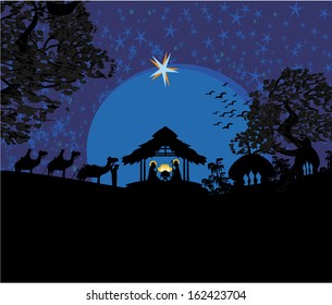 Biblical scene - birth of Jesus in Bethlehem. 