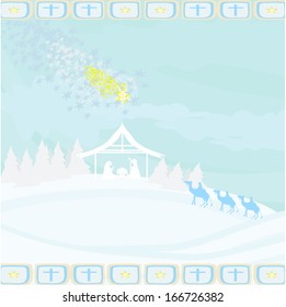 Biblical scene - birth of Jesus in Bethlehem. 