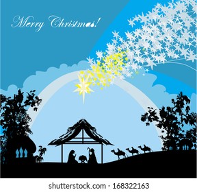 Biblical scene - birth of Jesus in Bethlehem. 