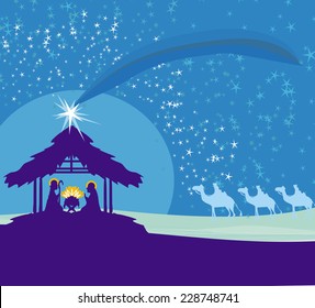 Biblical scene - birth of Jesus in Bethlehem. 