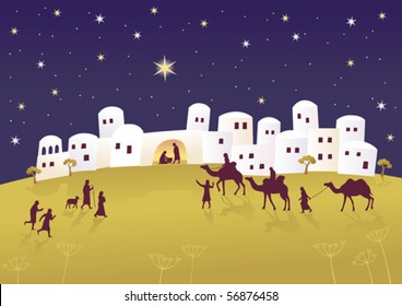 Biblical scene - birth of Jesus in Bethlehem.