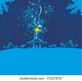 Biblical scene - birth of Jesus in Bethlehem.