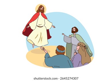 A Biblical Scene depicting the Ascension of Christ surrounded by His devoted Followers