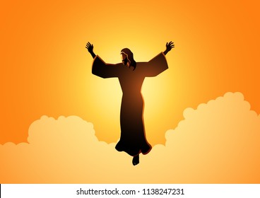 Biblical silhouette illustration of Jesus Christ raising His hands, for the ascension day of Jesus Christ theme