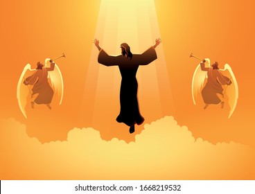 Biblical silhouette illustration series, the ascension day of Jesus Christ, the judgement day theme