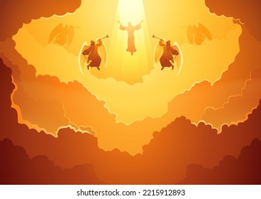 Serie de ilustraciones de silueta bíblica, Dios en el cielo abierto, el tema del día del juicio, el día de ascensión de Jesucristo, ilustración vectorial