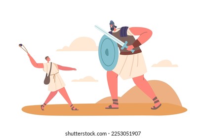 Biblical Story Of David And Goliath Character who Described In Book Of Samuel As A Philistine Giant Defeated By The Young David In Single Combat. Cartoon Vector Illustration