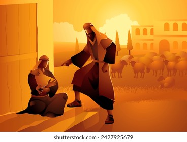 Biblical storytelling inspired by 2 Samuel 12:5. The moment when the prophet Nathan reveals a tale of a rich man and a poor man to King David svg