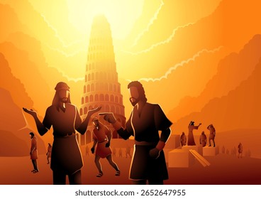 Torre bíblica de Babel Ilustração vetorial, confusão de línguas