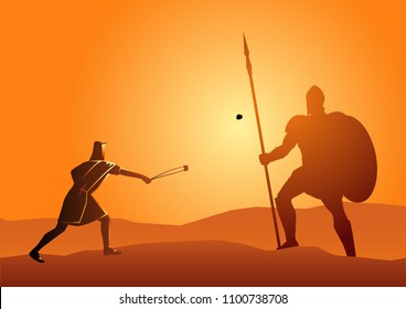 Biblical vector illustration of David and Goliath