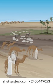 Biblical vector illustration. Genesis 12:4-6.So Abram went, as the Lord had told him; and Lot went with him. Abram was seventy-five years old when he set out from Harran. 