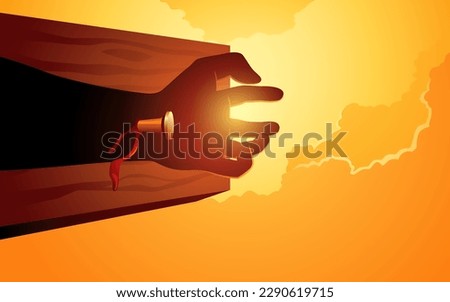 Biblical vector illustration of Jesus hand nailed on cross, Good Friday concept