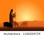 Biblical vector illustration of Jesus as a shepherd